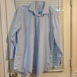 Michael Strahan Men's Stripped Button-Down Shirt - Blue and White